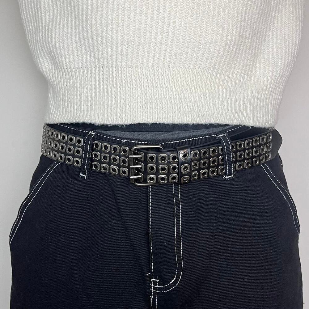 y2k style round studded black and silver velour grunge emo belt